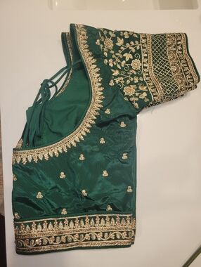 Embroidered Green Silk Blend Women's Blouse